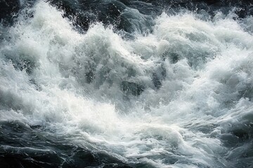 Obraz premium Close-up of turbulent ocean waves with splashing white foam and dark blue water showing intense movement and energy