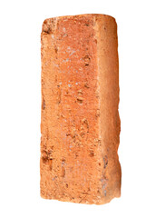 Side view of single old red or orange brick in vertical isolated with clipping path in png file format