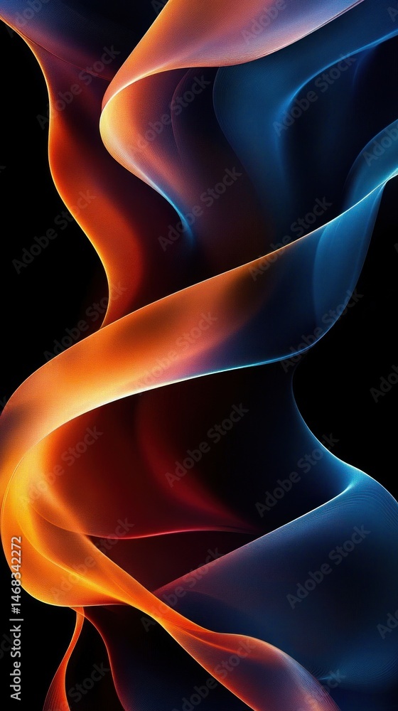 Aufkleber abstract flowing ribbons of orange and blue light twisting against a black background creating a dyn