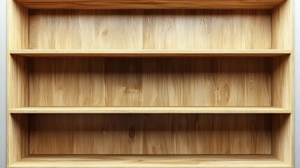 Empty, light wood shelving unit with three levels