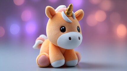 Stylized unicorn doll in colorful bokeh lights, perfect for dreamy kids decor and fairy tale themes - Image 4K UHD