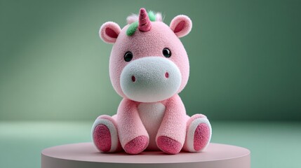 Delicate unicorn toy in gentle green backdrop with natural tones, ideal for child-centric branding - Image 4K UHD