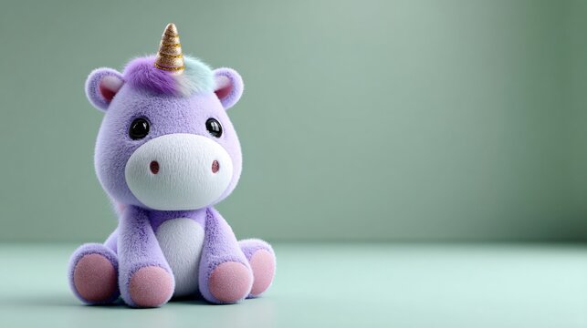 Chic purple unicorn plush with simple studio lighting, ideal for product mockups or kids toy ads - Image 4K UHD