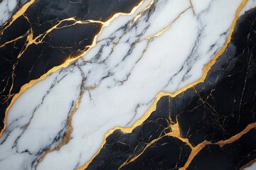 close-up of black and white marble surface with intricate gold veins creating an elegant and luxurious pattern