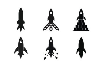 Rocket Silhouette Vector Illustrations Set- (1)