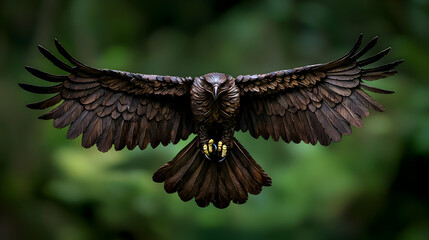 Powerful Eagle Soaring Above Dark Forest