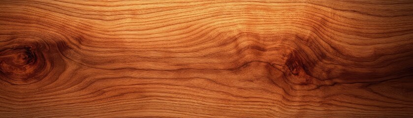 Fototapeta premium Close-up of natural wood grain texture with warm brown color and detailed curved lines and knots