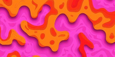Bright abstract fluid shapes layered in orange, red, and pink colors creating a vibrant and dynamic pattern