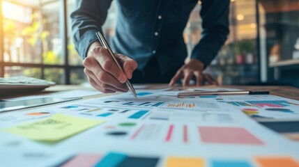 A person meticulously analyzing financial reports and data.