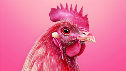 Pixelated Pink Rooster Portrait