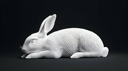 White Pixelated Rabbit Lying Down