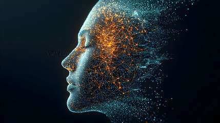 Abstract Digital Art Of Glowing Woman's Profile