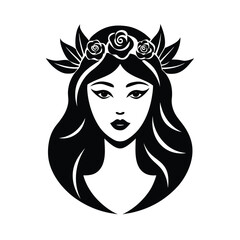 Elegant vector illustration of a woman with long hair wearing a floral crown a classic design for various uses