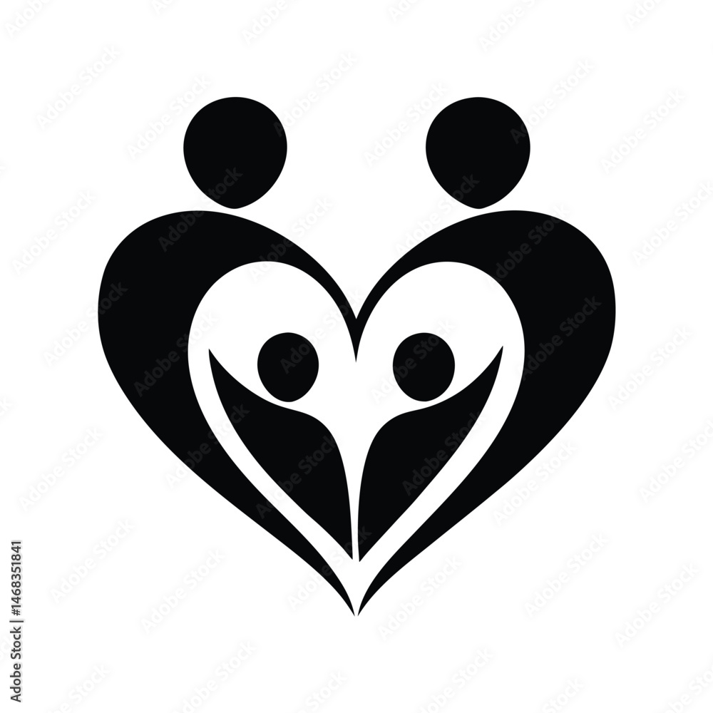 Poster a symbolic vector illustration representing family unity and love with two connected hearts and embr