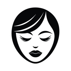 Elegant black and white minimalist illustration of a female face with eyes closed perfect for beauty and wellness concepts