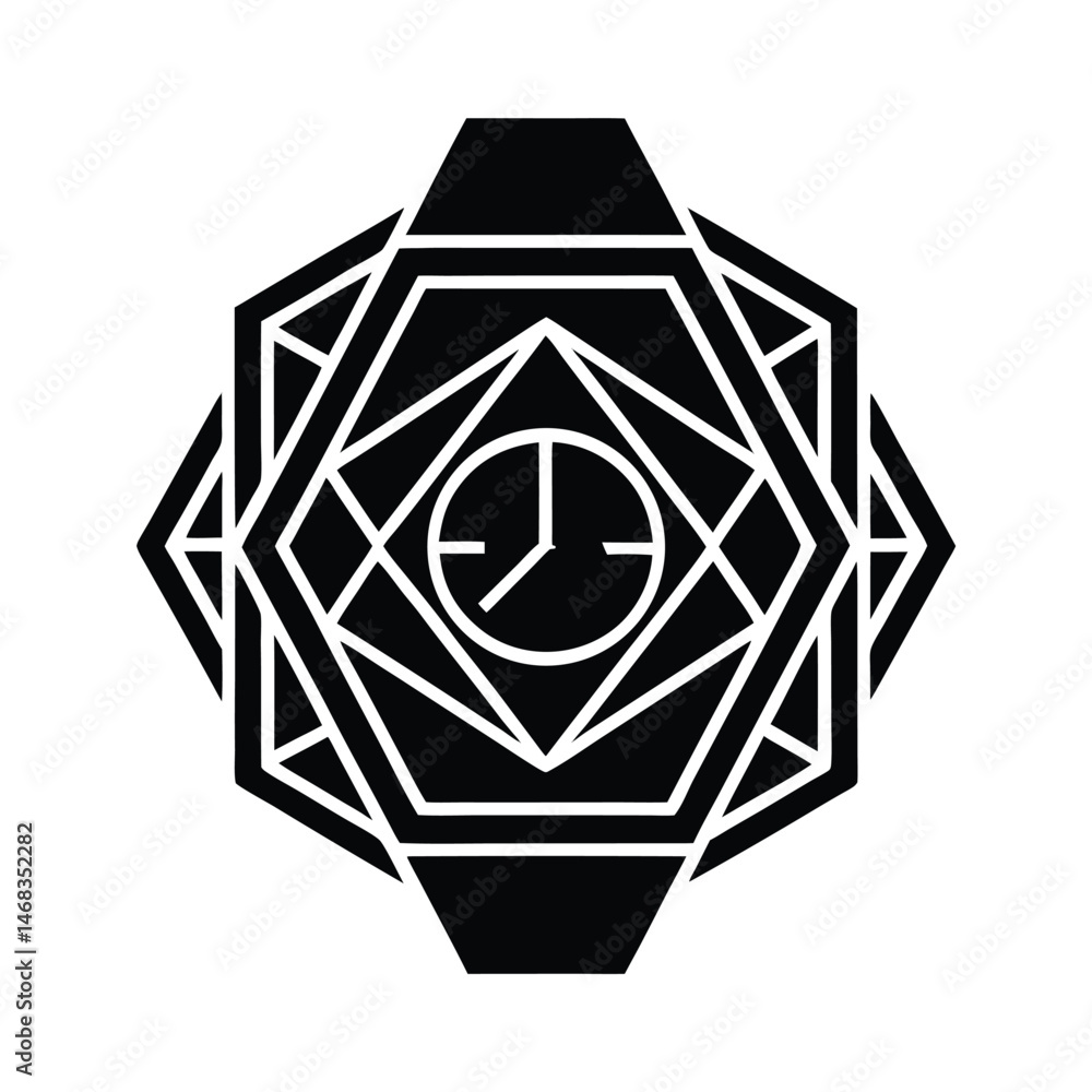 Aufkleber abstract black and white geometric design featuring a clock face symbol within a complex shape compo