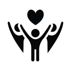 Symbol of community love and support depicting people united together with a heart icon of care