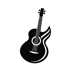 Fototapeta premium Simple black and white acoustic guitar illustration depicting musical instrument vector design on white background