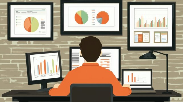 Data driven decision making with detailed business intelligence insights from multiple screens and charts for increased productivity