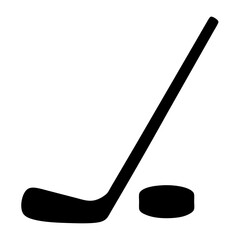 Simple illustration of an ice hockey stick and puck in black silhouette