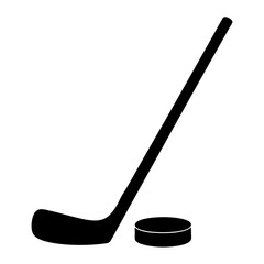 Black and white image showing a hockey stick and puck silhouette
