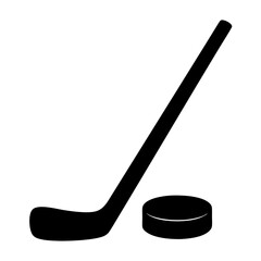 Simple Black and White Illustration of a Hockey Stick and Puck