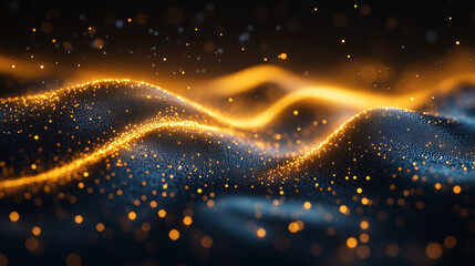 Golden particles wave on dark background with bokeh (1)