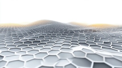 Naklejka premium undulating surface covered with an abstract honeycomb pattern in shades of white and gray with soft golden highlights in the background