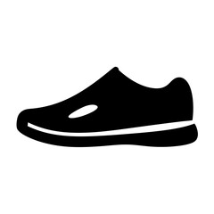 Silhouette of a black shoe, possible athletic type, on white background