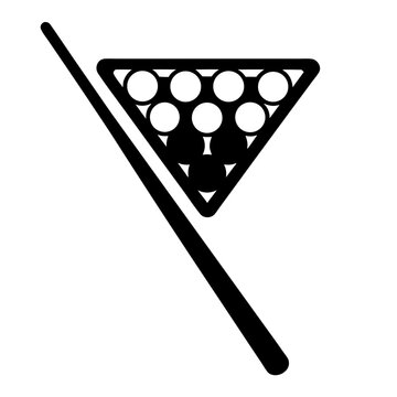 recommend clip art: Billiards game illustration featuring a rack of balls and cue stick in monochrome