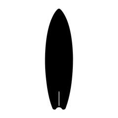 Simple black silhouette of a surfboard on a clean white background