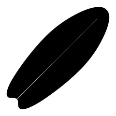 A minimalist black surfboard with a single white stringer on white background