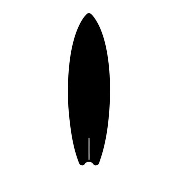 Simple black silhouette of a surfboard on a clean white background