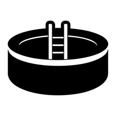 Simple Black and White Graphic of a Round Swimming Pool with Ladder