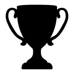 Simple black silhouette of a trophy cup with handles on white background