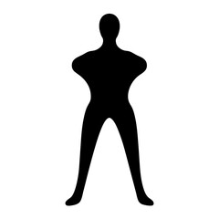 Abstract human figure in black silhouette with arms crossed and legs apart