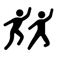 Two black stick figure people cheering and celebrating with raised arms pose