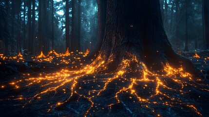 Burning forest roots