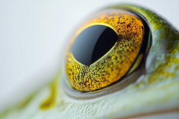 Extreme close-up of a frog's eye, showcasing intricate details and vibrant colors.