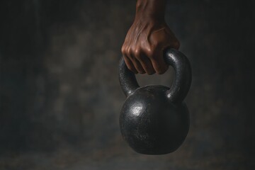 Fototapeta premium Dark moody image of a hand holding a kettlebell. Strength and fitness concept.