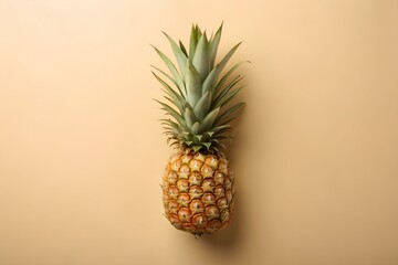 Fototapeta premium Top view of single fresh pineapple tropical fruit on clean beige background