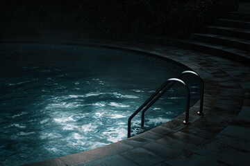 Nighttime serenity: A dark, round pool shimmers under the moon.