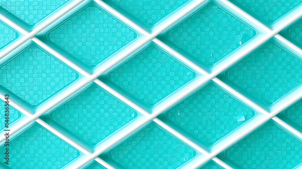 Poster abstract geometric pattern featuring a turquoise color and a repeating diamond shaped design