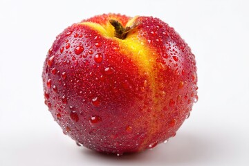 Close-up view of a vibrant, juicy plum with water droplets.