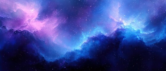 Fototapeta premium Vibrant cosmic nebula with swirling clouds of purple and blue gas illuminated by countless scattered stars in deep space