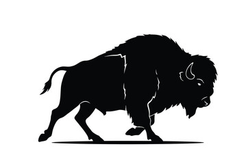 Running bison silhouette. This image shows a design of a running bison silhouette, also known as buffalo silhouette. Vector clipart illustration design.