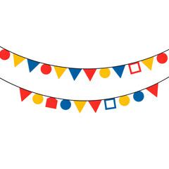 Obraz premium Double String of Colorful Party Flags and Circles on White Background