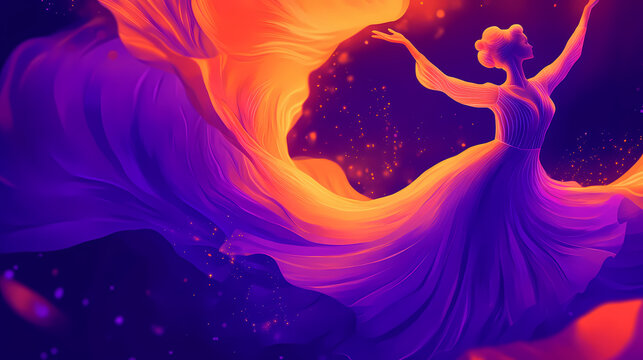 Gradient radiant fusion: a dance of purple and orange. [Cyber Serenades] | Neon Chorus | radiant harmony. Illustration
