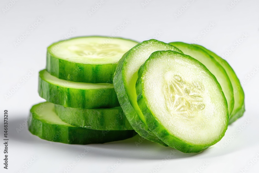 Poster stacked cucumber slices on a light background.