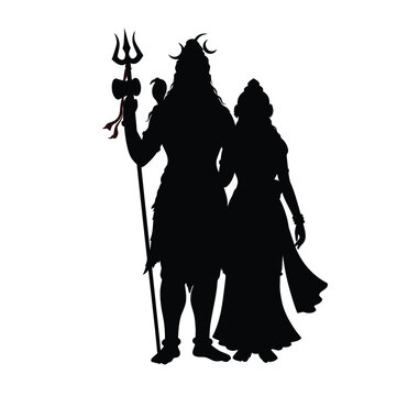 Shiva Parvati silhouette. This image shows a black silhouette of a person kneeling with hands raised in a praying or worshiping posture, devotion and spirituality.  clipart illustration design.